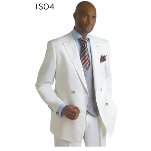 E. J. Samuel White Wool Vested Suit TS04